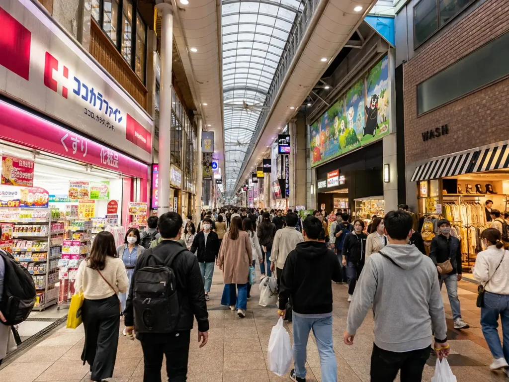 熊本逛街藥妝、服飾與餐廳集中且人潮熱鬧